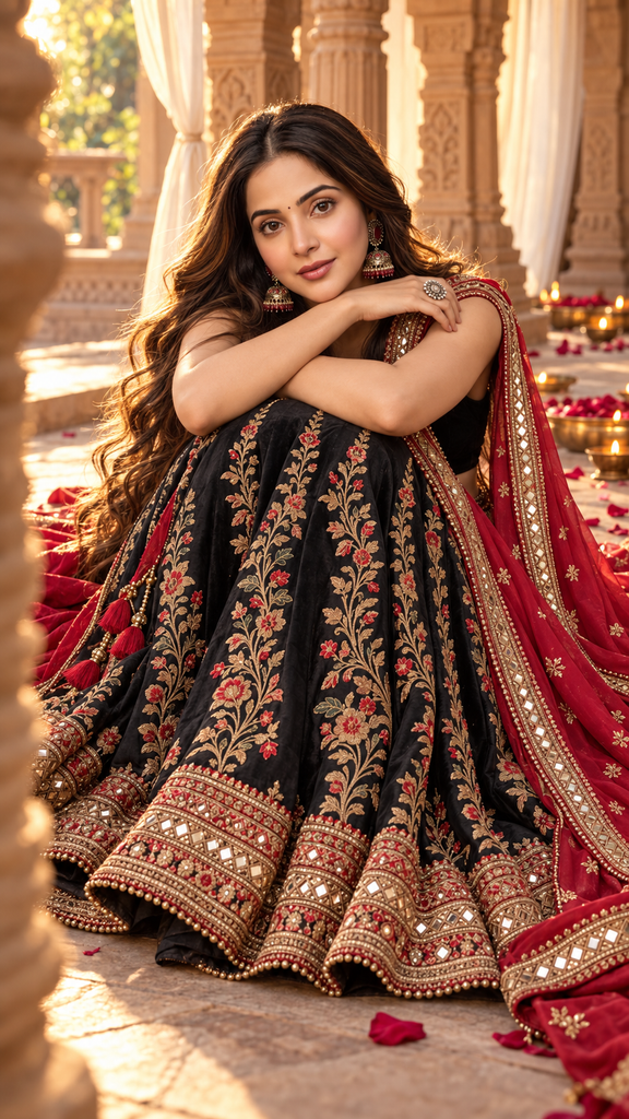 Crimson dupatta in palace light