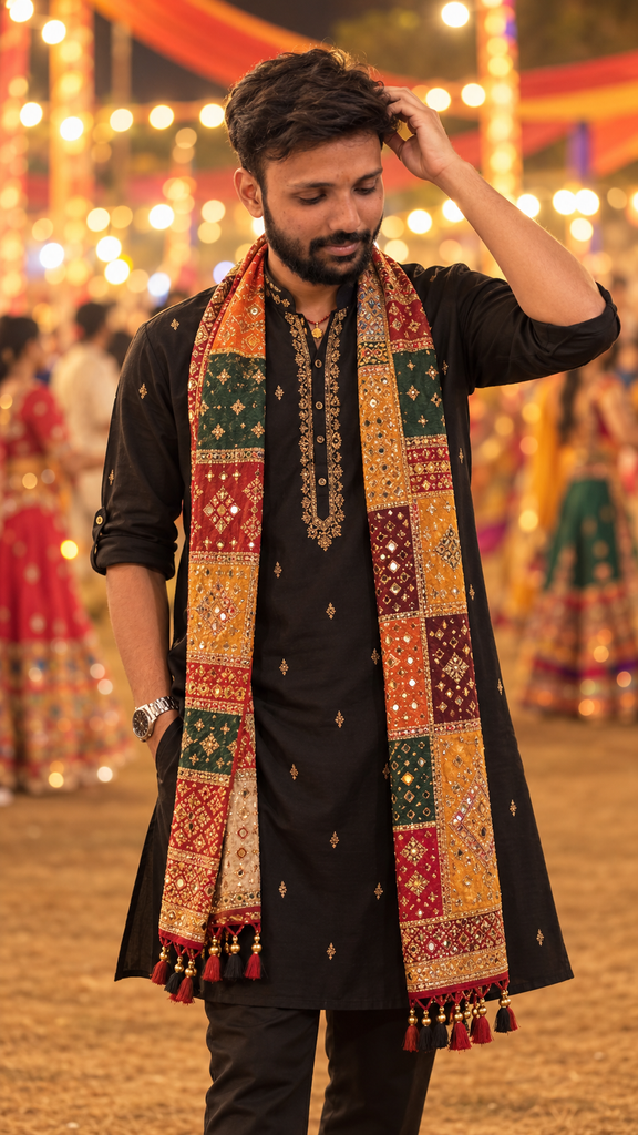 Festive Garba Portrait with Embroidered Scarf