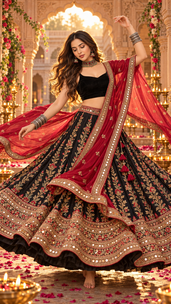 Golden palace twirl in black and crimson
