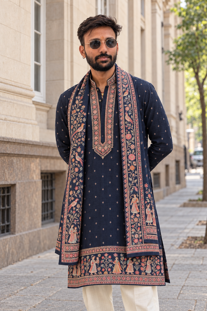 Midnight navy kurta street portrait